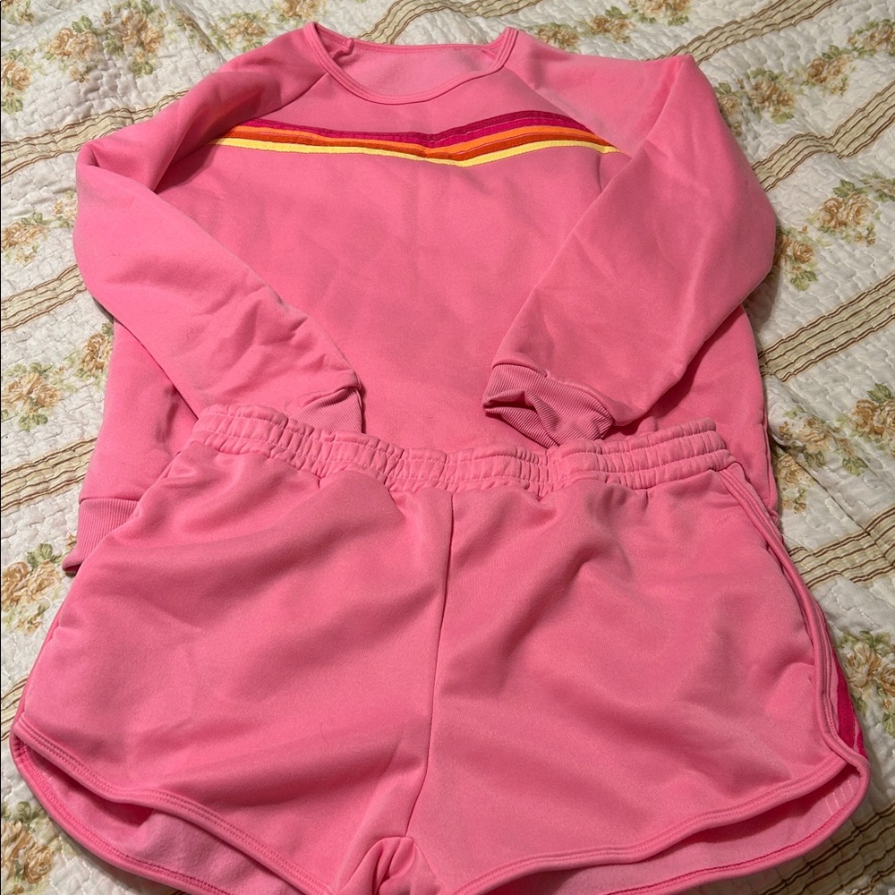 Vibrant Pink Lounge Short Set with Stripes - NWOT!
